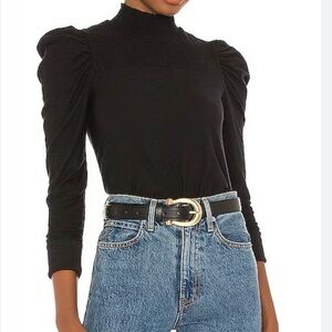 Nation Ltd Zahara Scoop Neck Smocked Puff Sleeve Tee Small 100% Pima Cotton